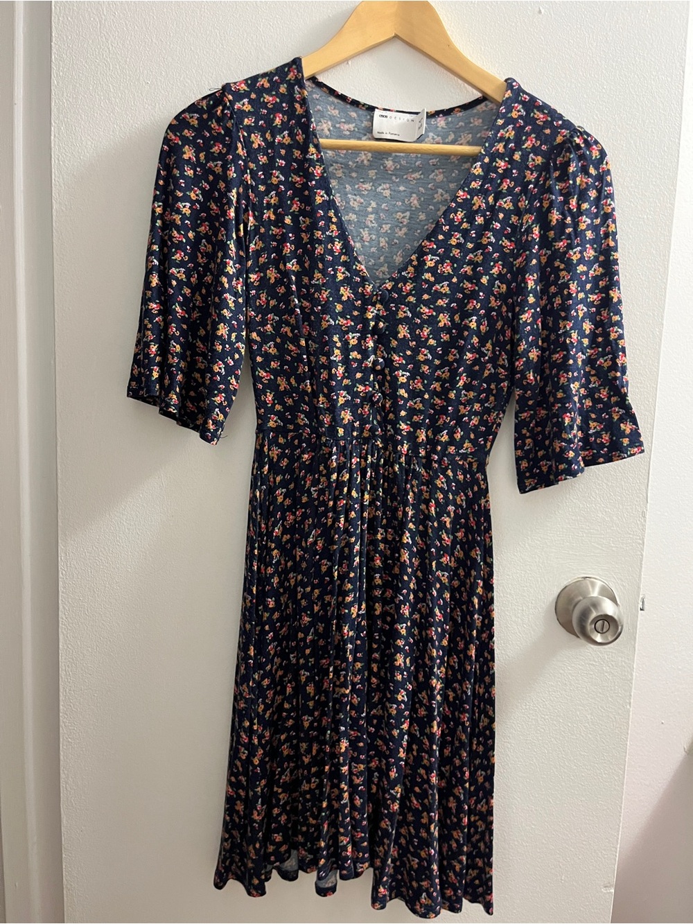 ASOS Navy Floral V-Neck Midi Dress